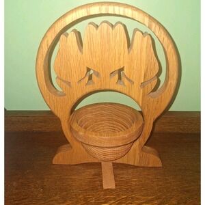 Carved Wood Tulips Collapsible Bowl Flower Basket Folds Flat Country Dutch
